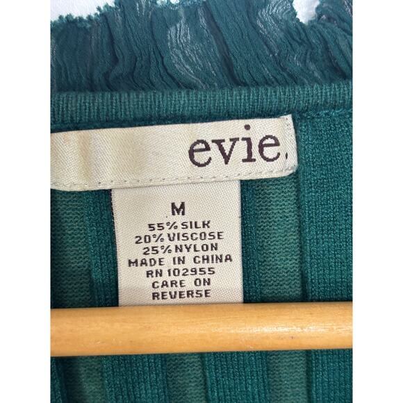 Vintage Evie Silk Ribbed Top Medium Victorian Green Lace Collar Holiday - Picture 9 of 13